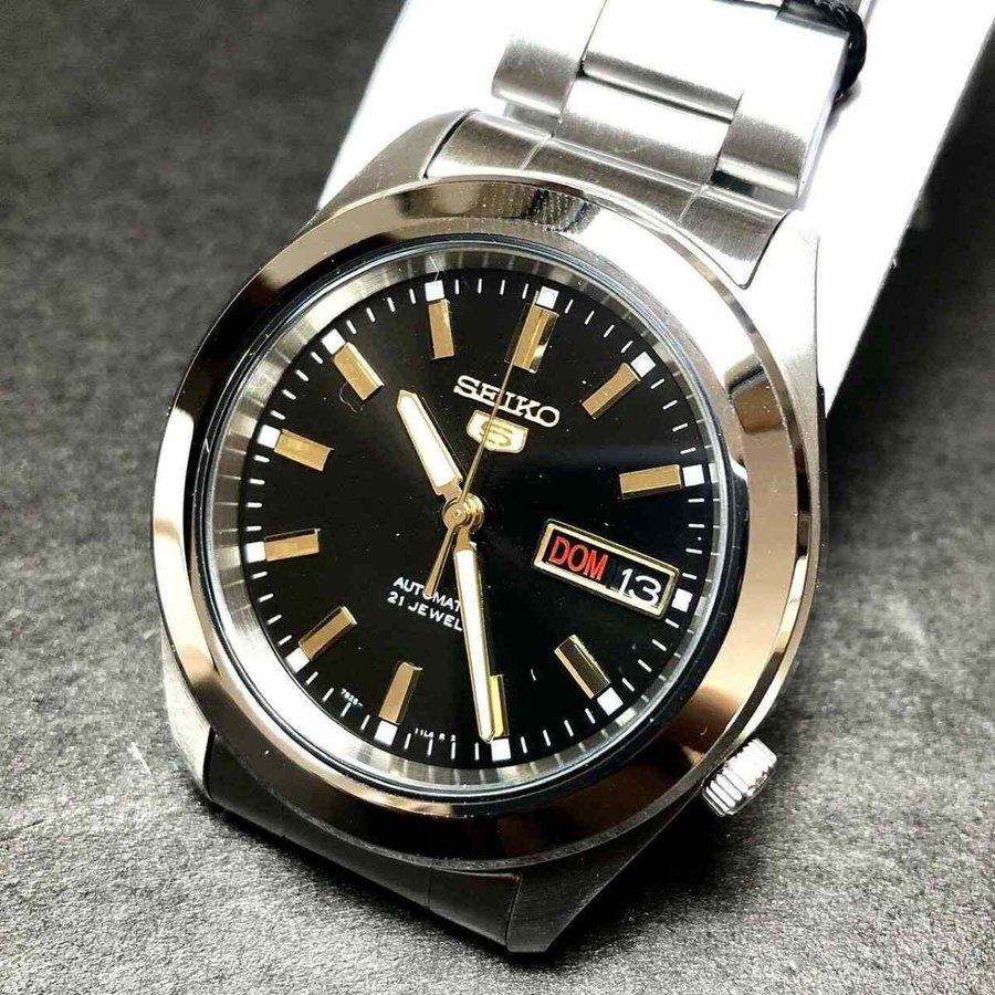 SEIKO 5 SNKM67K1 SNKM67 Automatic 21 Jewels Black Dial Stainless Steel ...