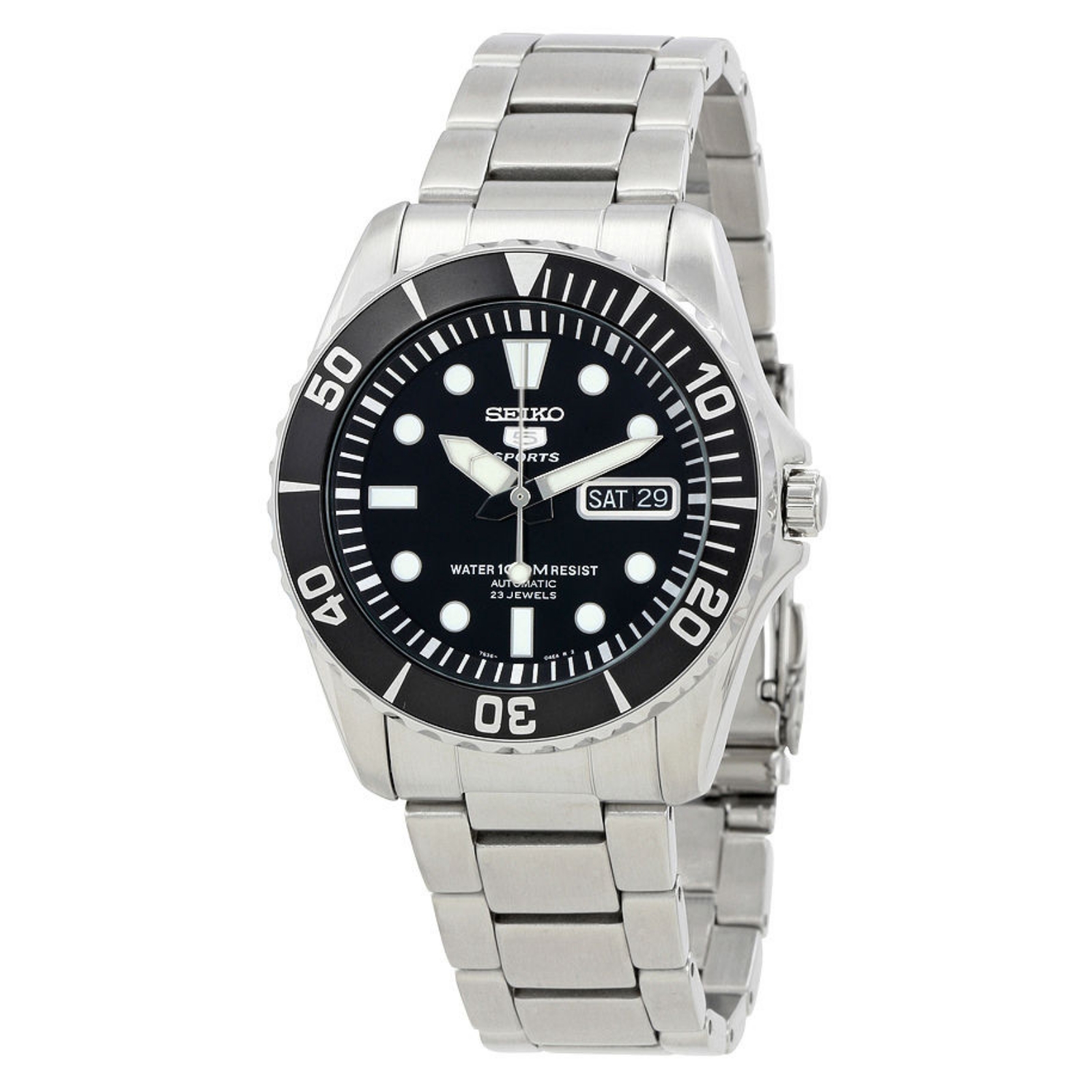 seiko 5 automatic black dial stainless steel men's watch snzf17