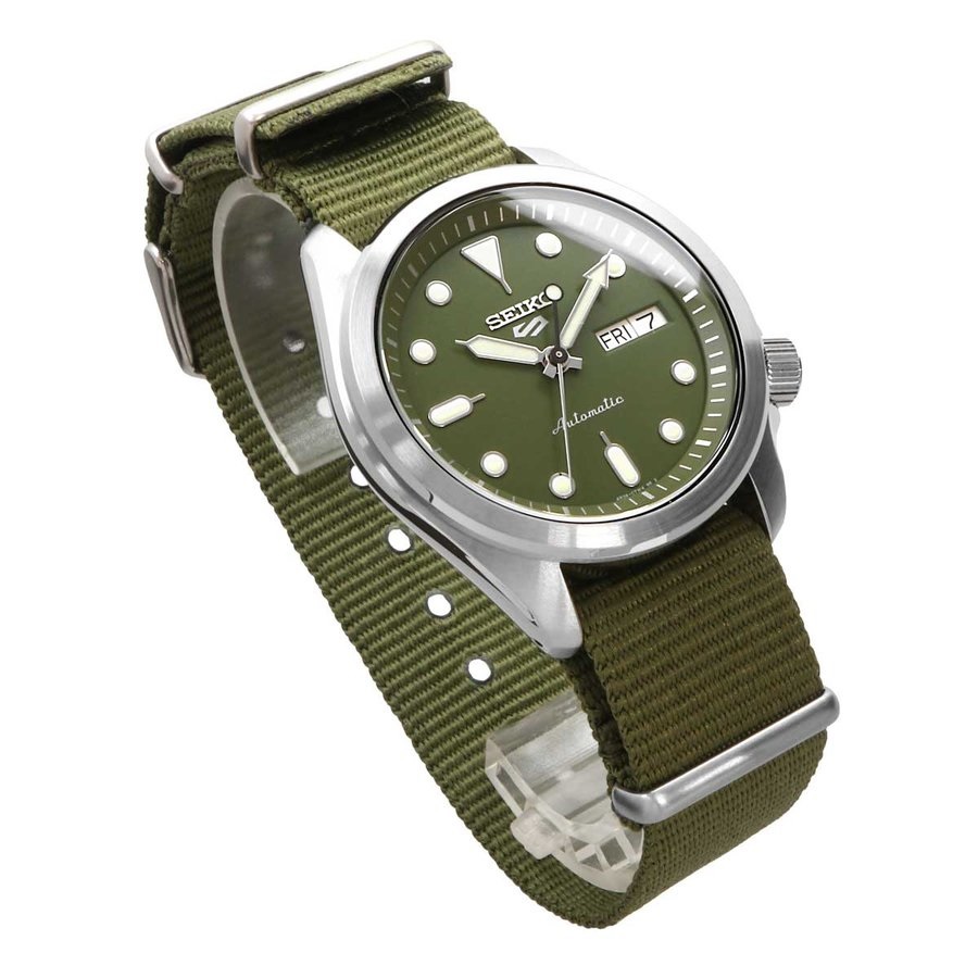 seiko men's automatic 5 sports green nylon strap watch 42.5 mm